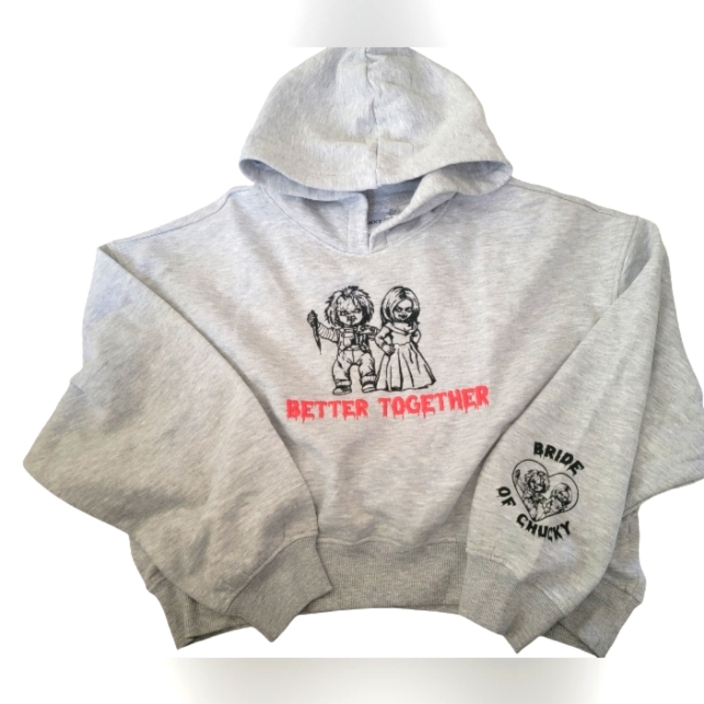 Chucky and Tiffany embroidery crop top hoodie sweatshirt